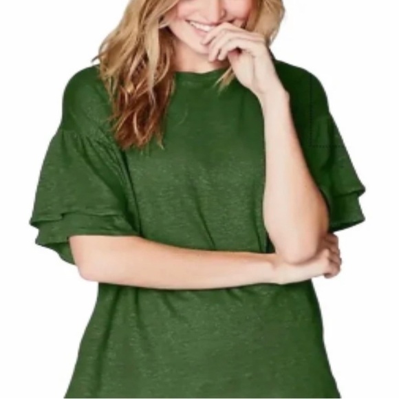 J. Jill Womens 100% Linen White Flutter Sleeve Top Blouse Tee Size M Scoop Neck - Picture 3 of 7